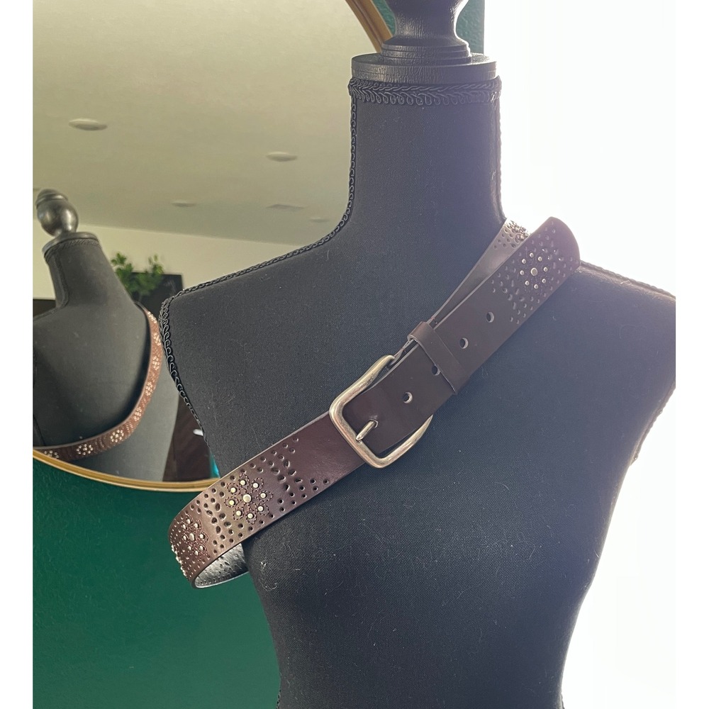 Y2K Stud Flower Belt Womens Large Brown Western Rocker Cowgirlcore Festival - Picture 5 of 8